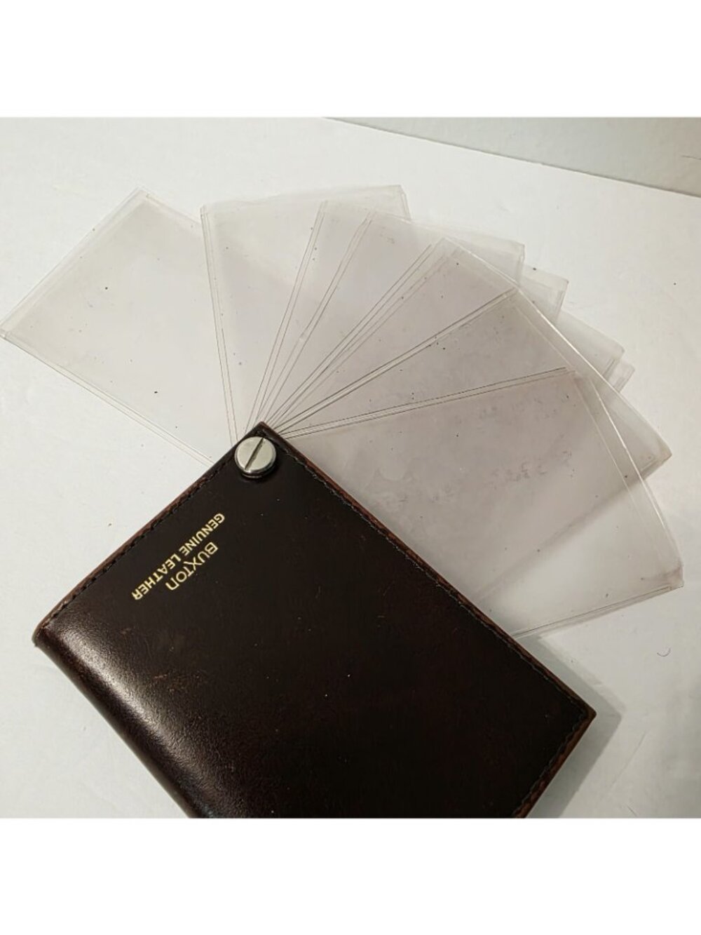 Vtg Buxton Brown Leather Swivel Fan Photo Picture Card Wallet Holder 10 Inserts - Picture 7 of 7